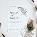 Peacock Feather Wedding Invitation Template   Editable Invitation Throughout Feather Wedding Template