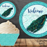 Peacock Welcome Cupcake Wrapper & Topper Printable Download 5402 Throughout Peacock Feather Printable Cupcake Template