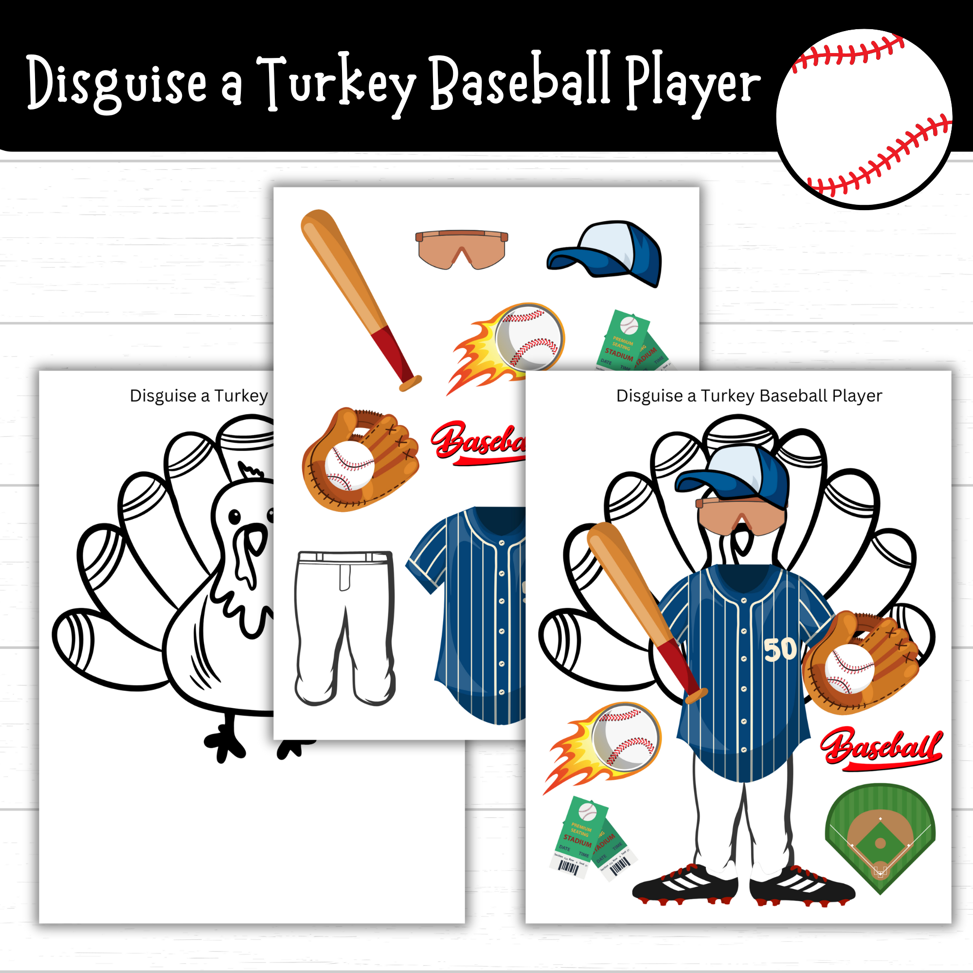 Printable Disguise A Turkey Baseball Player (5 Sets!) - Mom. Wife for Disguise A Turkey Baseball Player Template