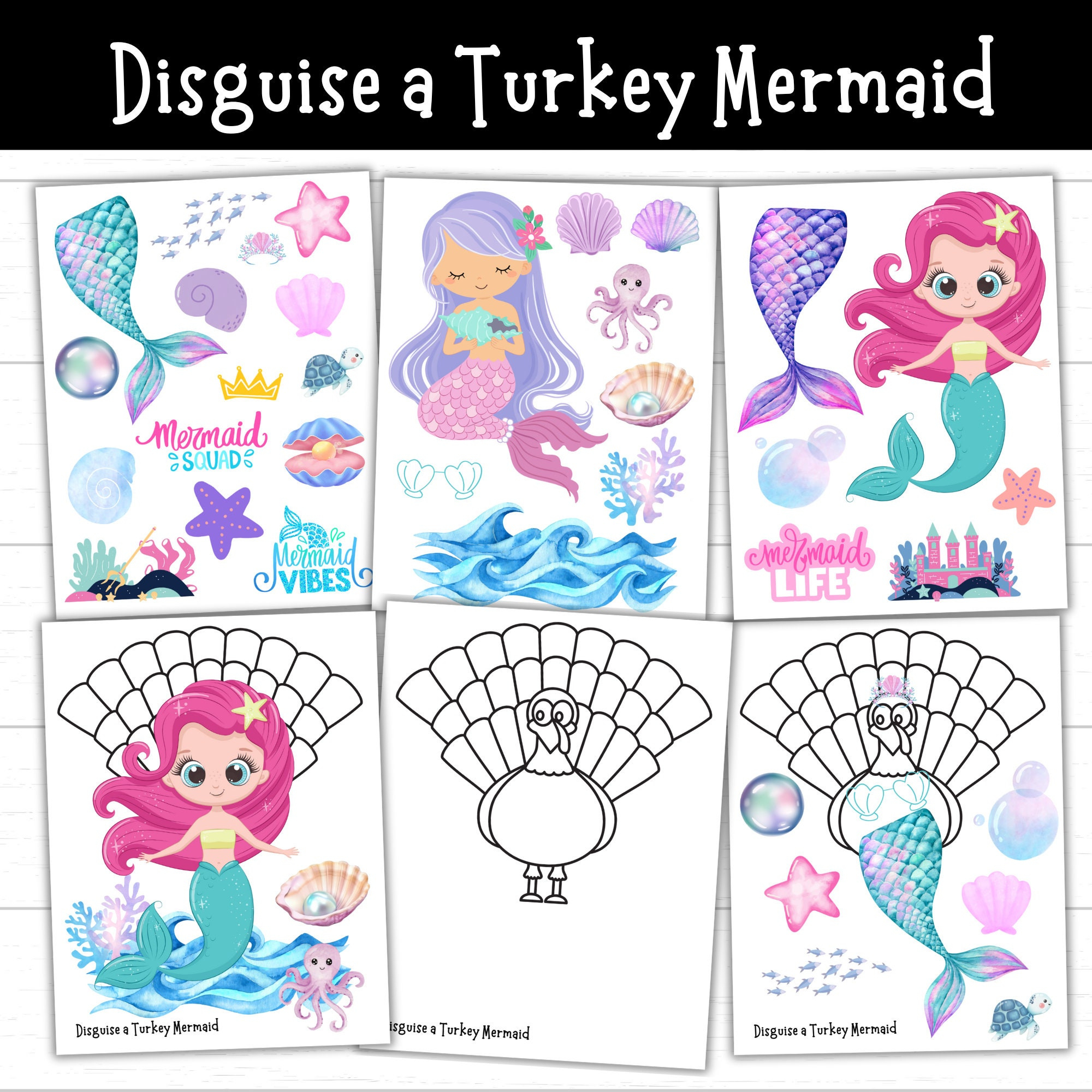 Printable Disguise A Turkey Mermaid Craft – Thanksgiving Activity regarding Mermaid Turkey Template