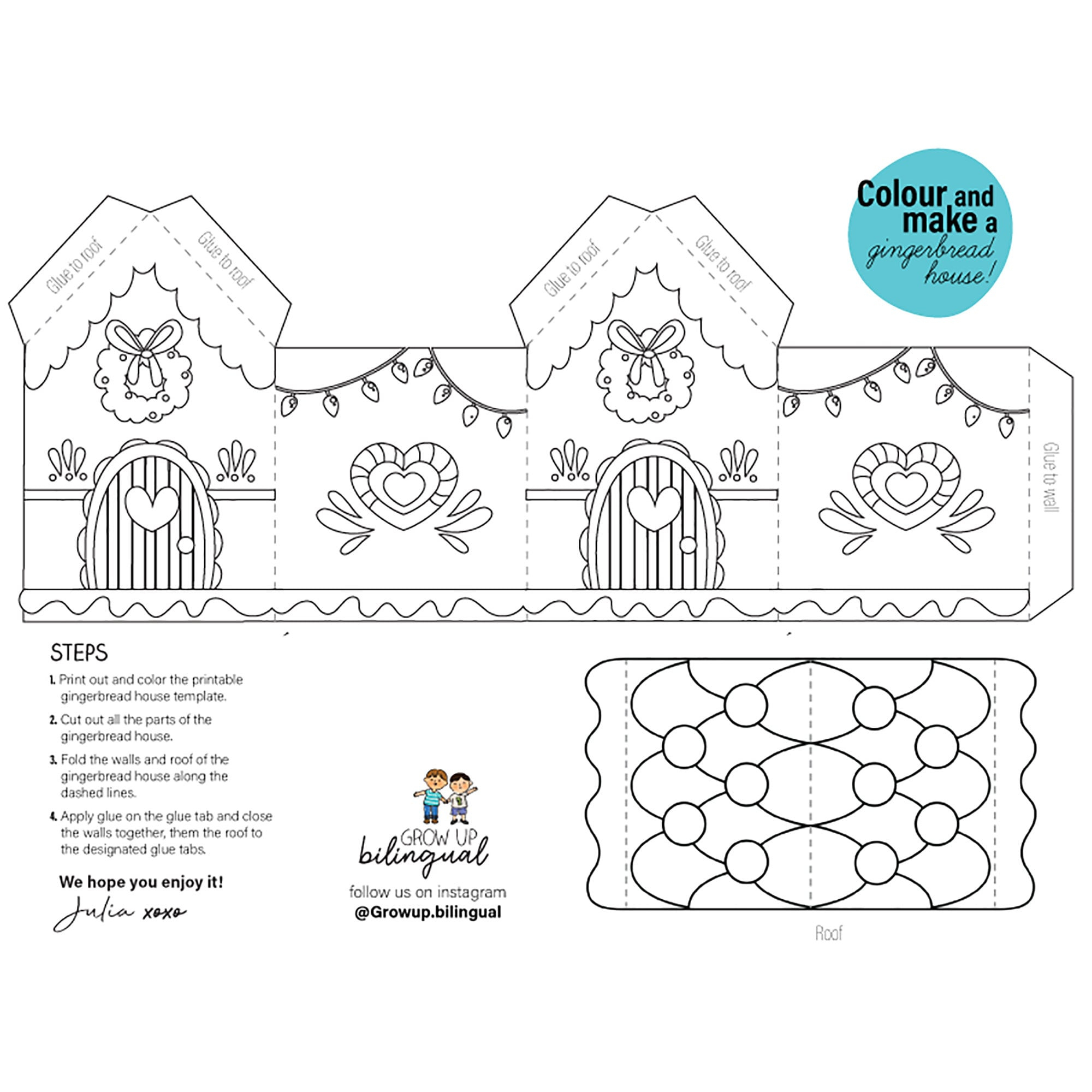Printable Gingerbread House Template To Colour - Etsy intended for Paper Printable Gingerbread House Template