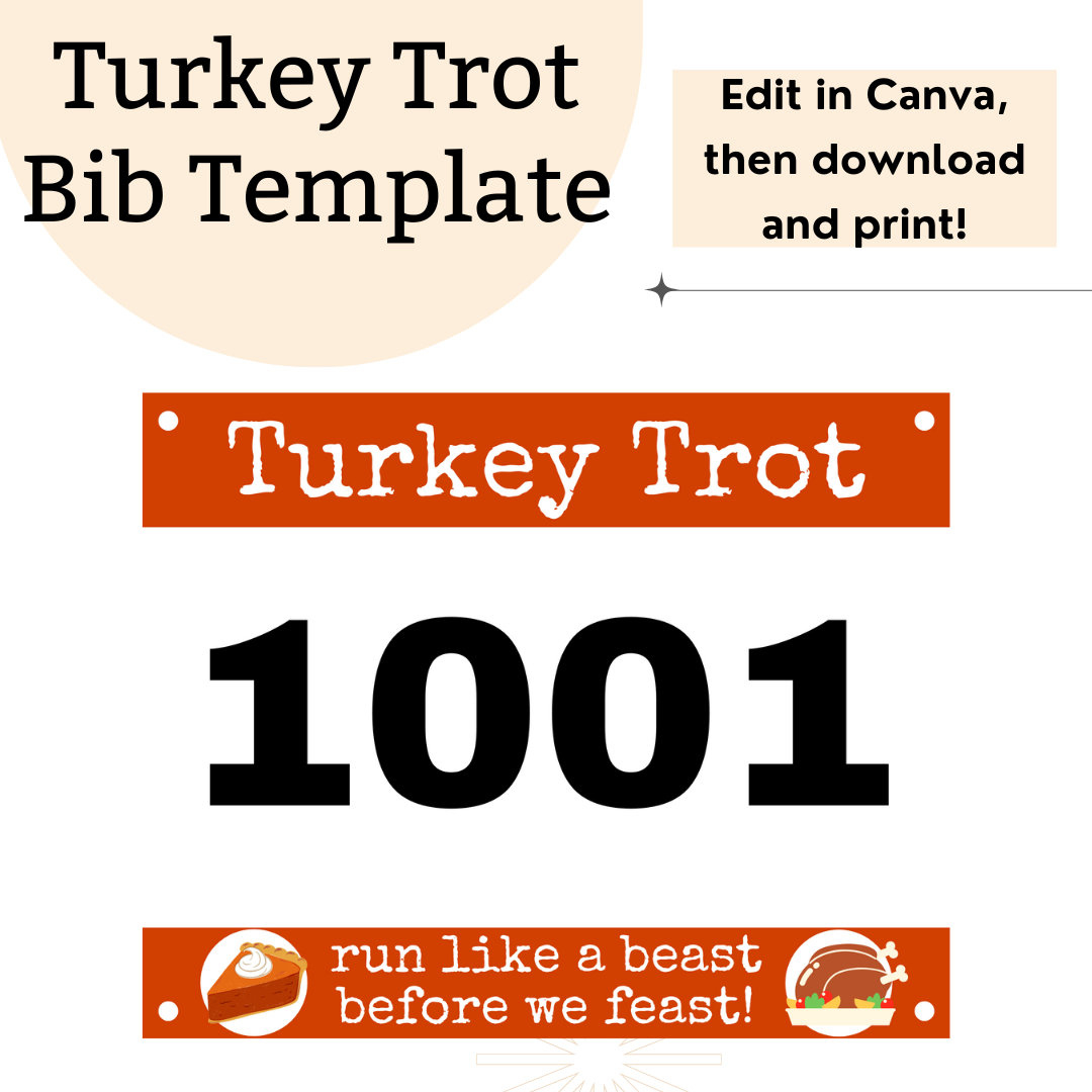 Printable Race Bib Template | Editable Running Bib | Canva pertaining to Turkey Trot Bib Template