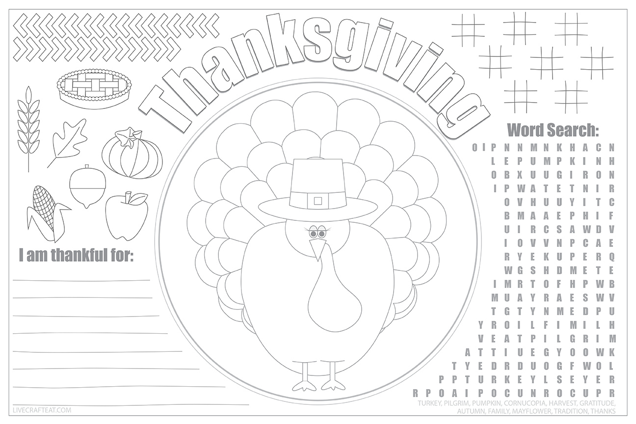 Printable Thanksgiving Placemats For Kids - Free | Live Craft Eat throughout Turkey Placemat Template