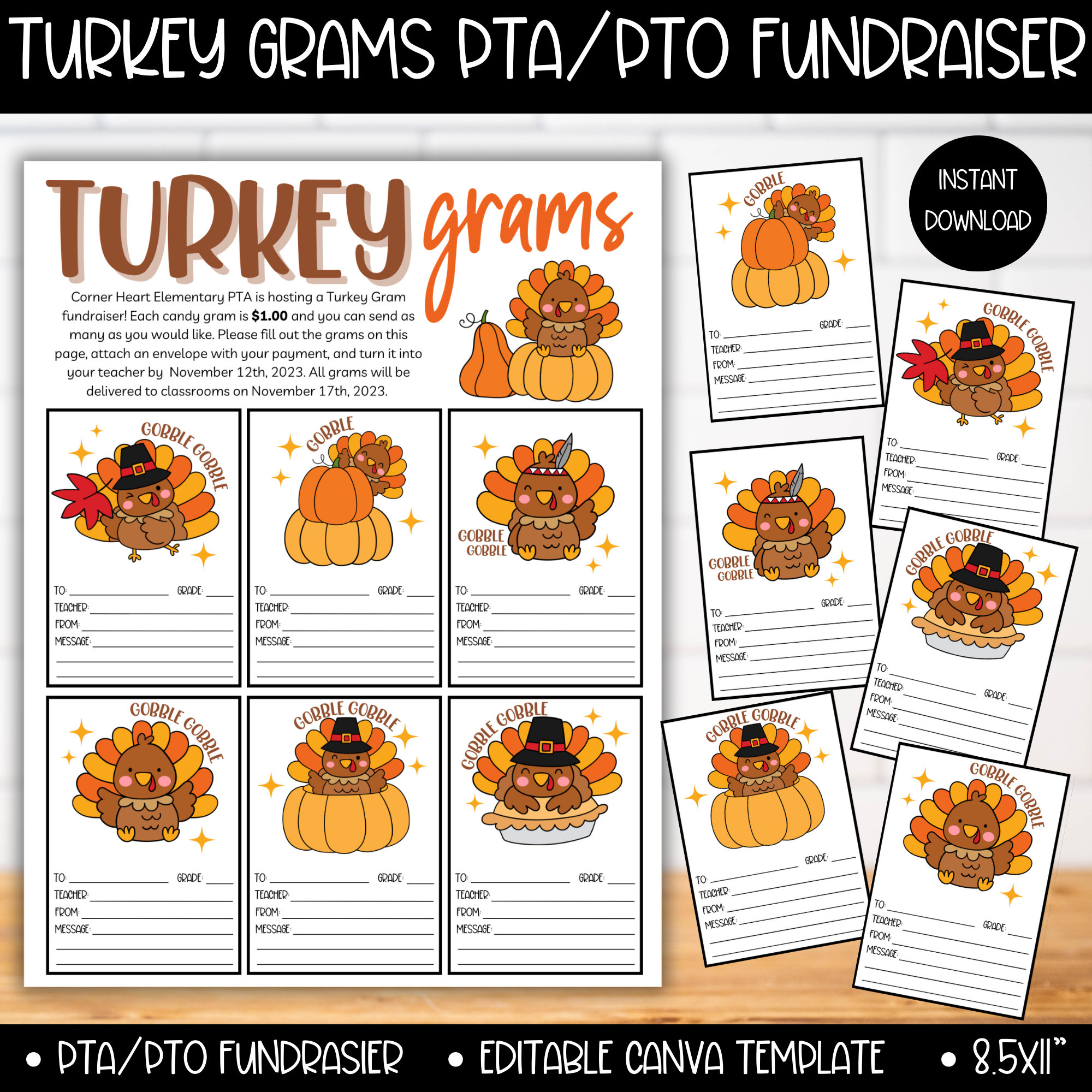 Pta Pto Turkey Grams Fundraiser Flyer Template, Autumn School within Turkey Gram Template