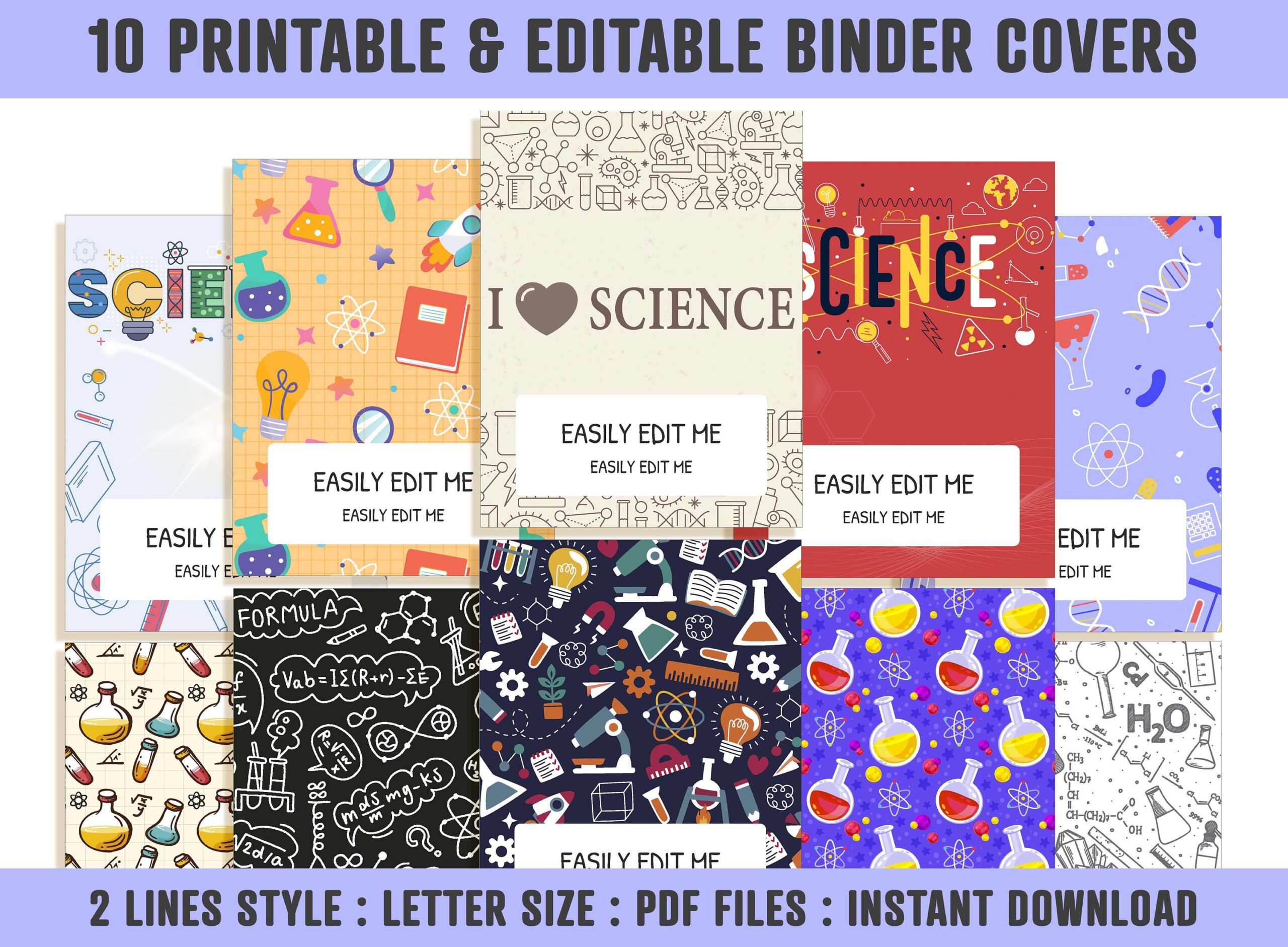 Science Binder Cover, 10 Printable &amp;amp; Editable Covers+Spines regarding Silver Feather Binder Cover Template