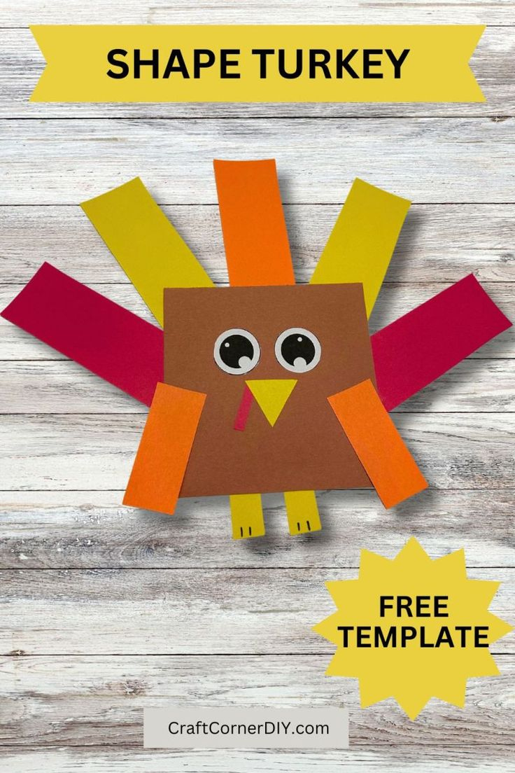 Shape Turkey Craft For Kids: Free Printable Thanksgiving Craft for Shape Turkey Template