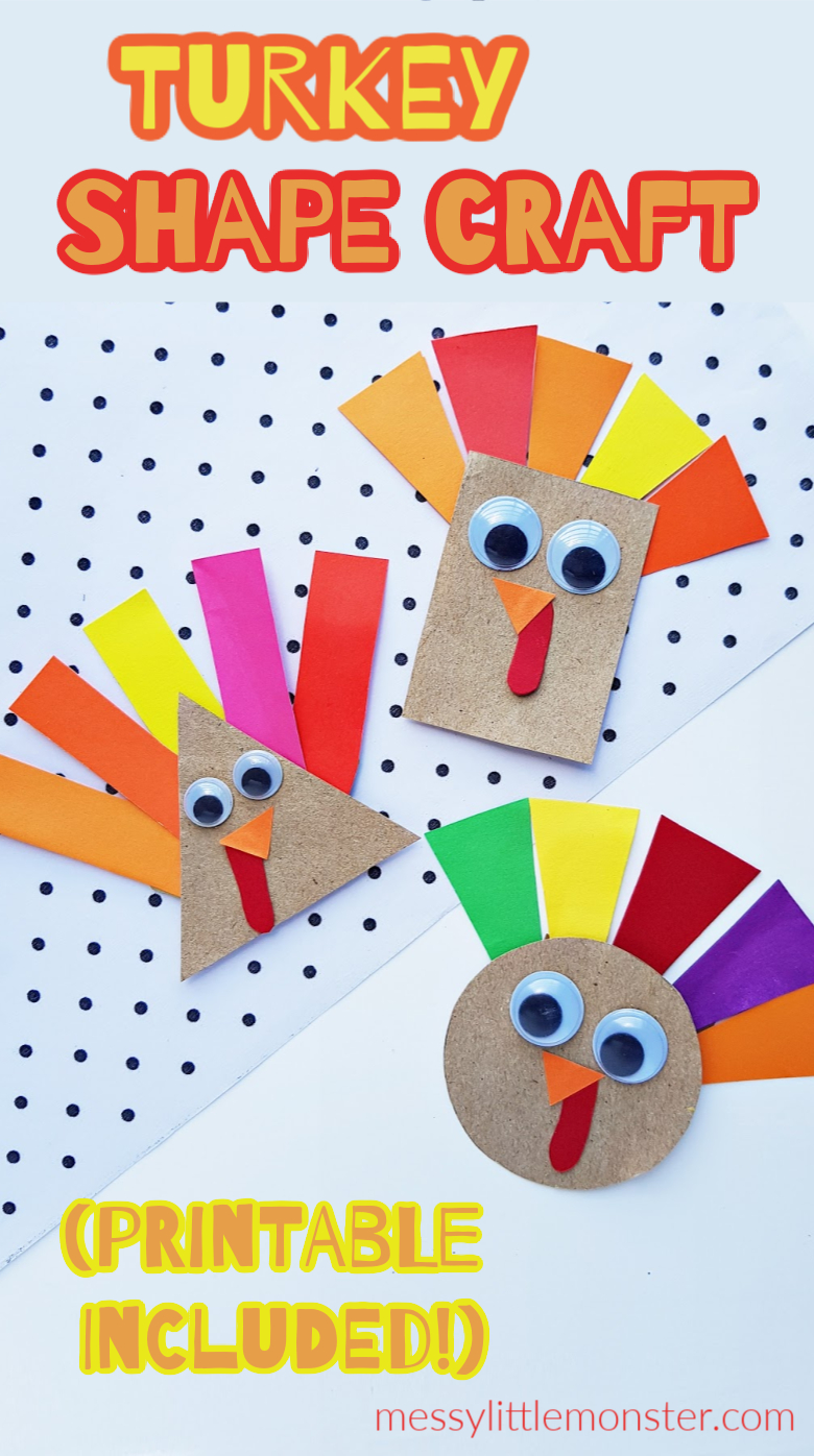 Shape Turkey Craft (Template Included) - Messy Little Monster pertaining to Shape Turkey Template