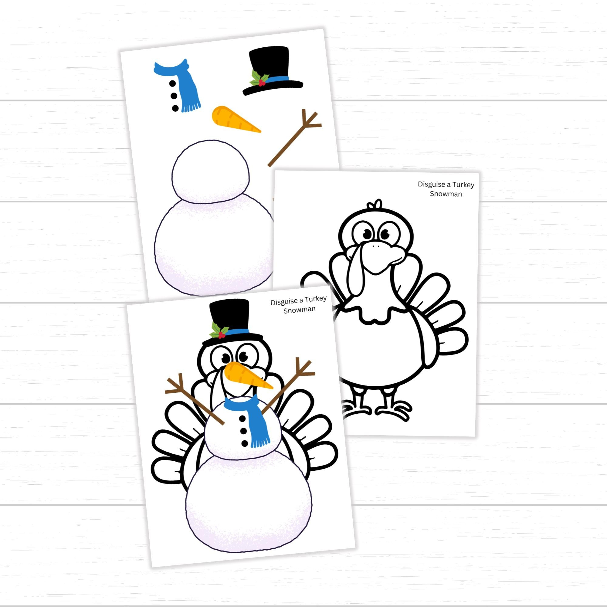 Snowman Disguise A Turkey Set – Printable Thanksgiving Craft For for Family Turkey Project Template 8X11