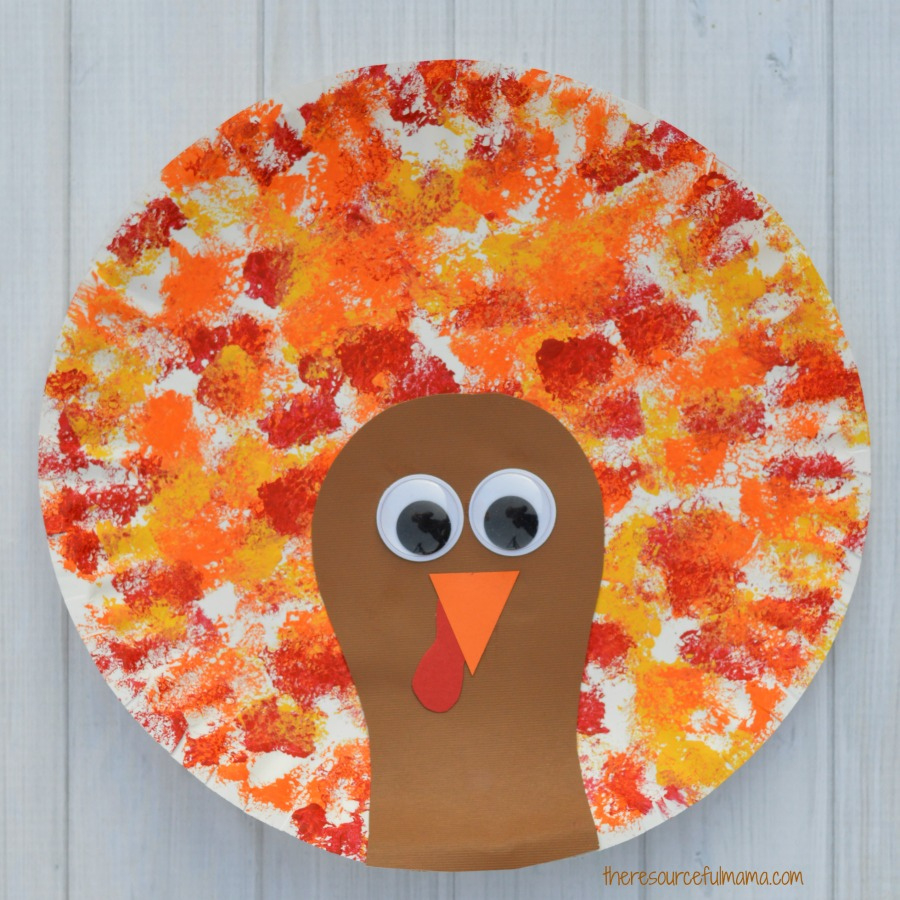 Sponged Painted Thanksgiving Turkey Craft - The Resourceful Mama within Paper Plate Turkey Craft Template