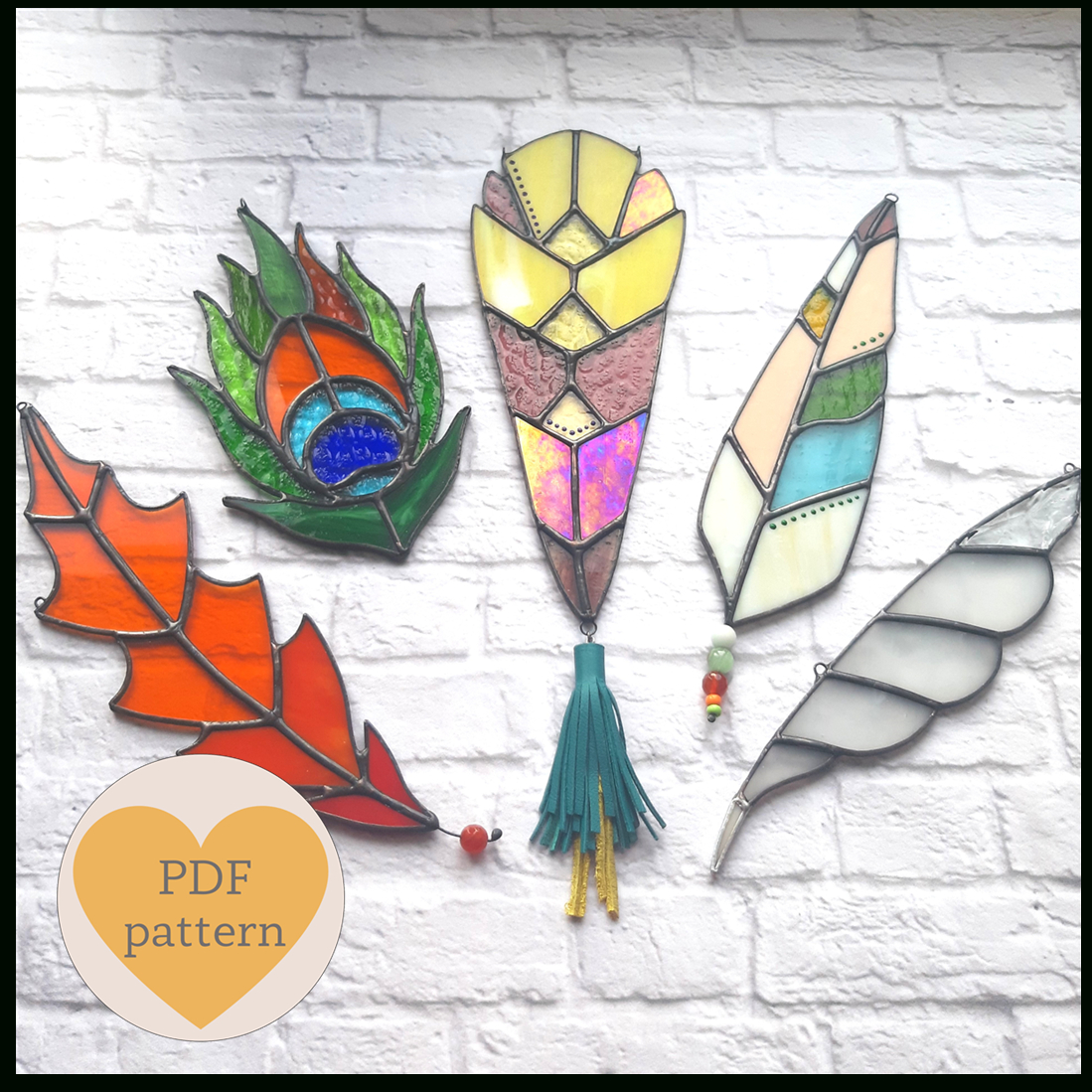 Stained Glass Patterns, Feathers Set, Glass Suncatchers in Free Stained Glass Feather Template