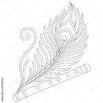 Stock Vektorgrafik „Peacock Feather And Flute Line Art Vector With Peacock Feather Drawing Template