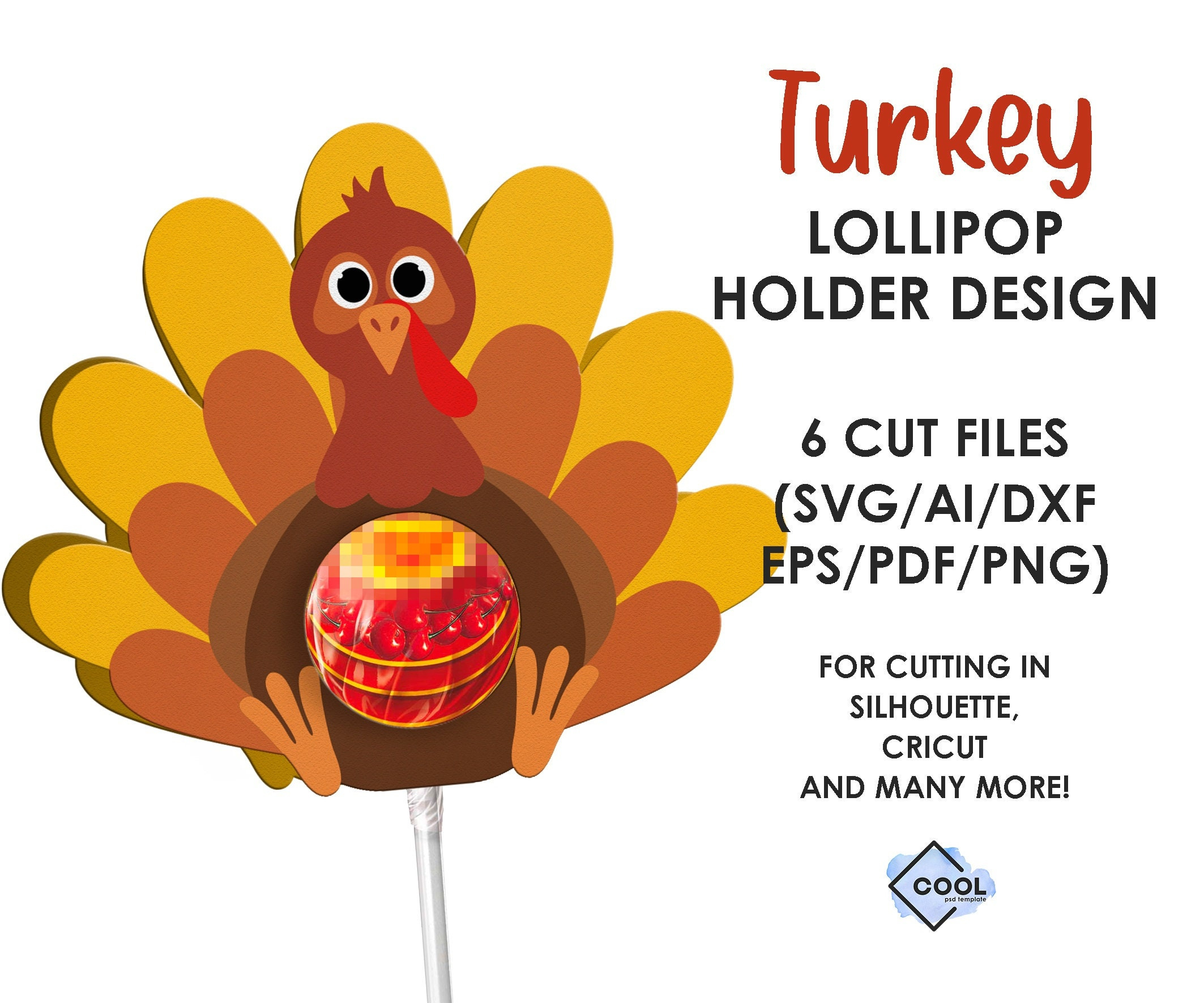 Thanksgiving Lollipop Holder Svg, Thanksgiving Favors, For Kids in Turkey Lollipop Holder Template