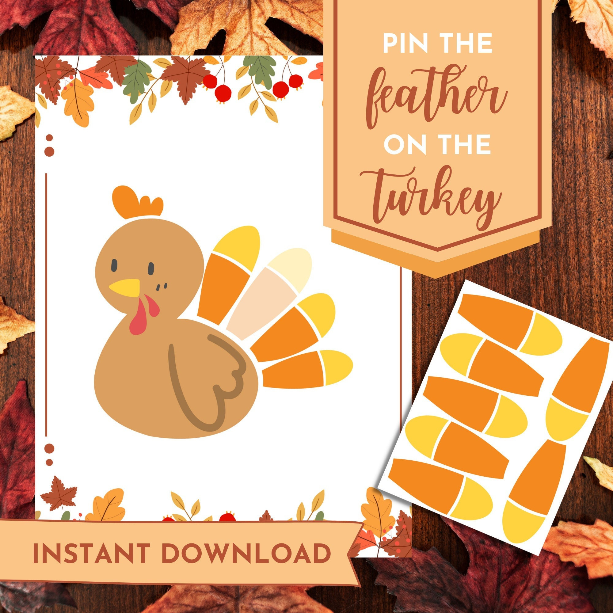 Thanksgiving Pin The Tail Party Game Printable, Pin The Feather On in Pin the Feather on the Turkey Template