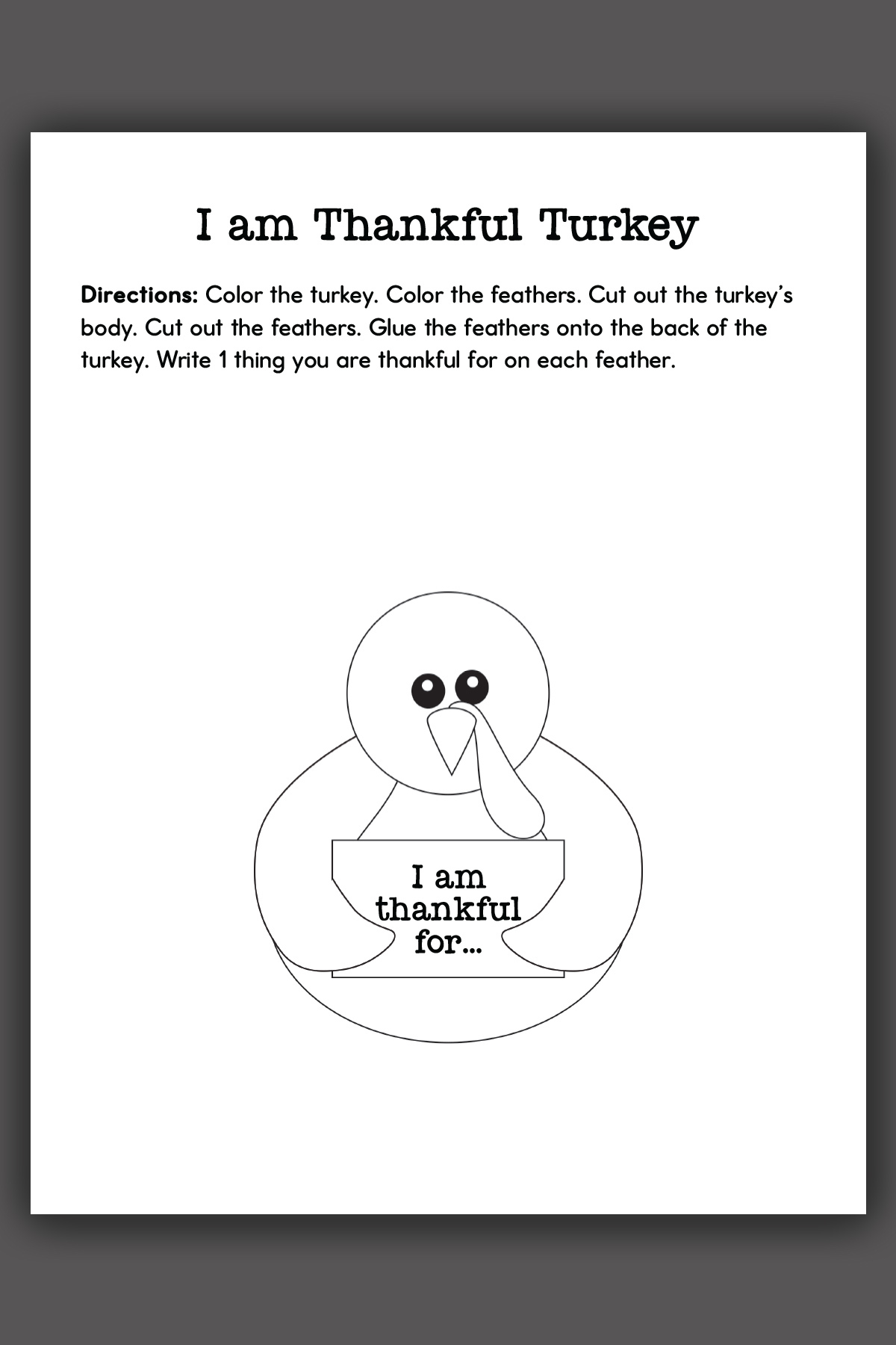 Thanksgiving Thankful Turkey Printable throughout Printable Thankful Turkey Template
