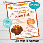 Thanksgiving Turkey Trot Flyer, Editable Fall Walk/Run Poster With Turkey Trot Flyer Template