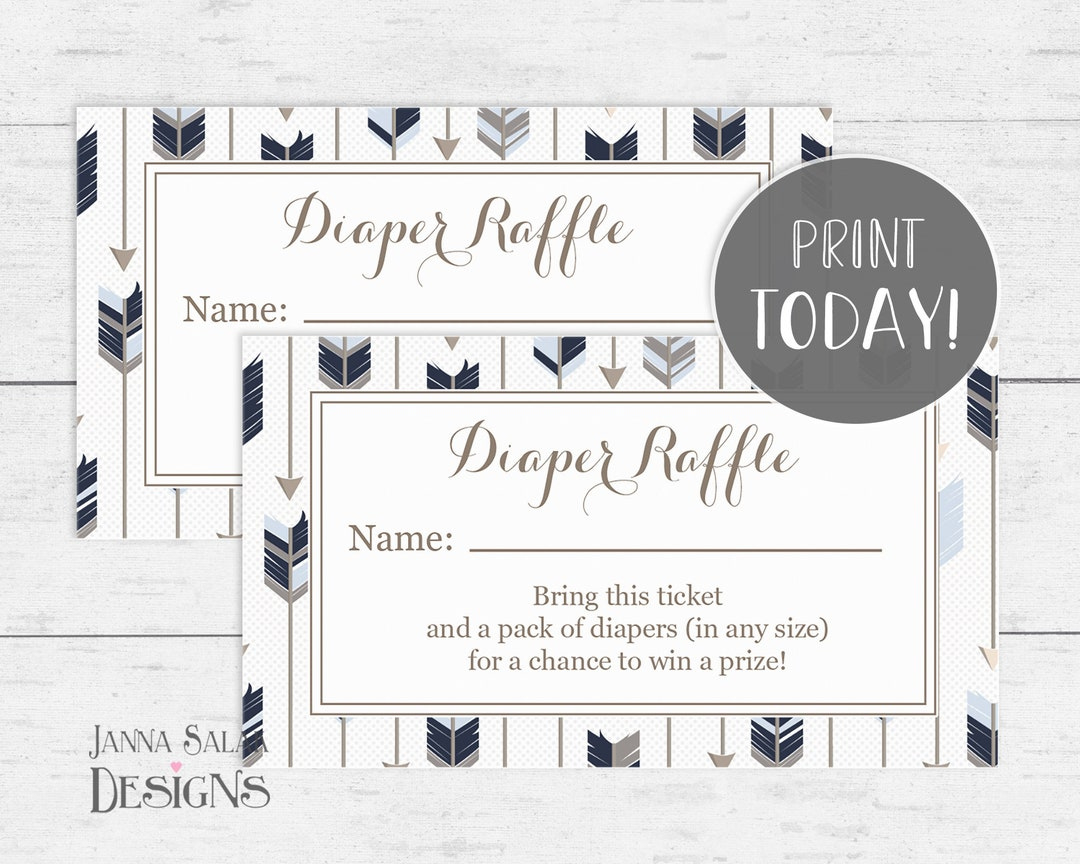 Tribal Arrow Diaper Raffle Tickets Instant Download Printable Navy inside Free Printable Tickets Template Diaper Raffle Feather Tribal Arrow