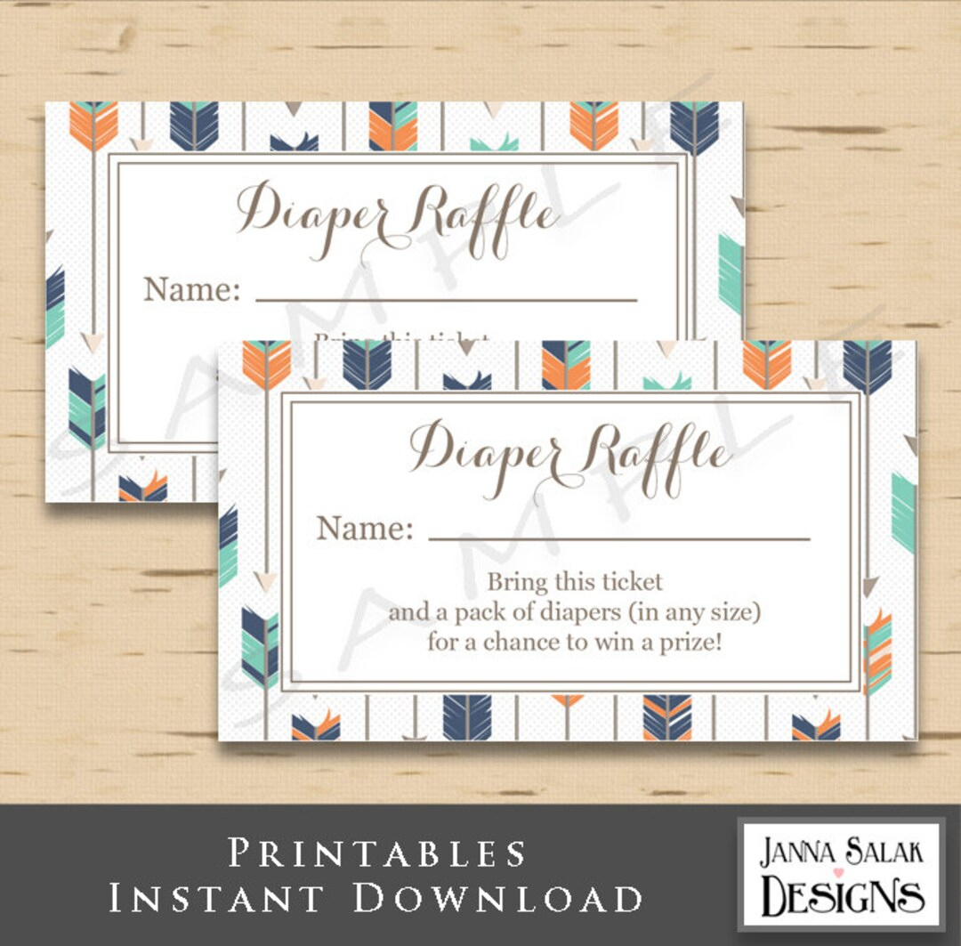 Tribal Arrow Diaper Raffle Tickets Instant Download Printable Navy intended for Free Printable Tickets Template Diaper Raffle Feather Tribal Arrow