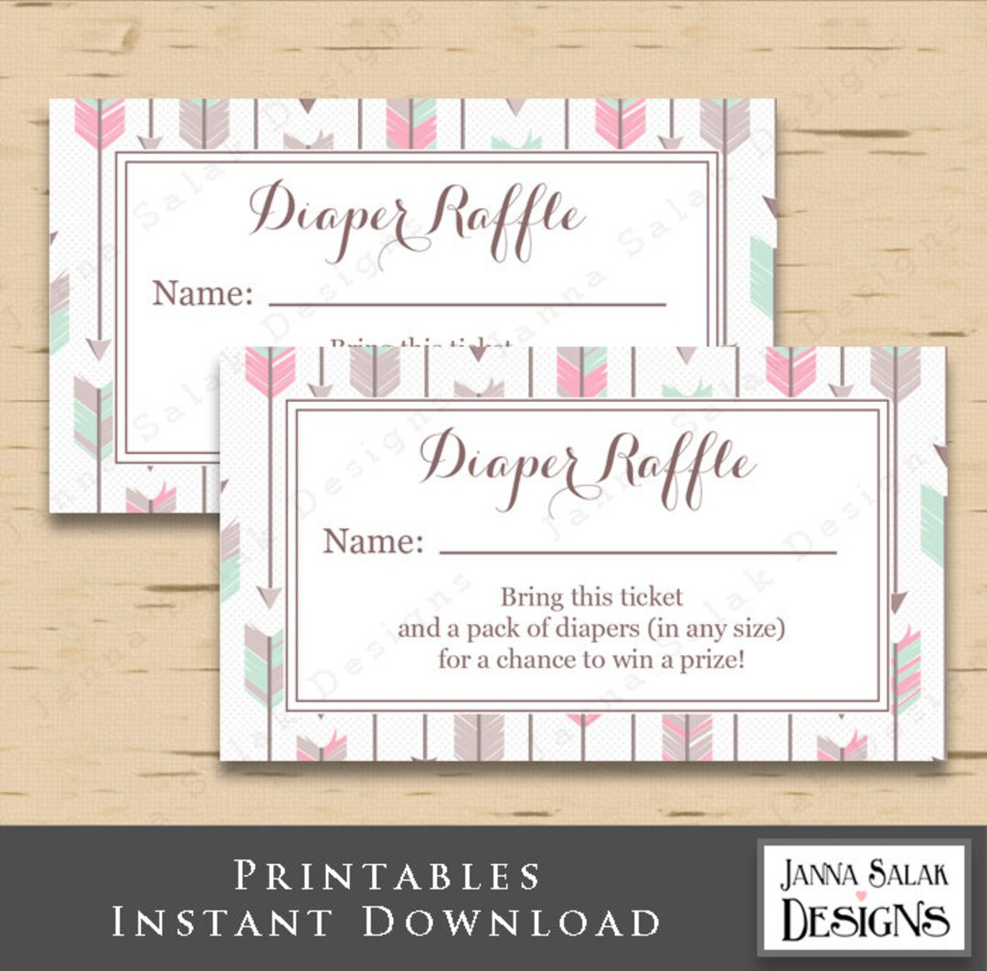 Tribal Arrow Diaper Raffle Tickets Instant Download Printable pertaining to Free Printable Tickets Template Diaper Raffle Feather Tribal Arrow