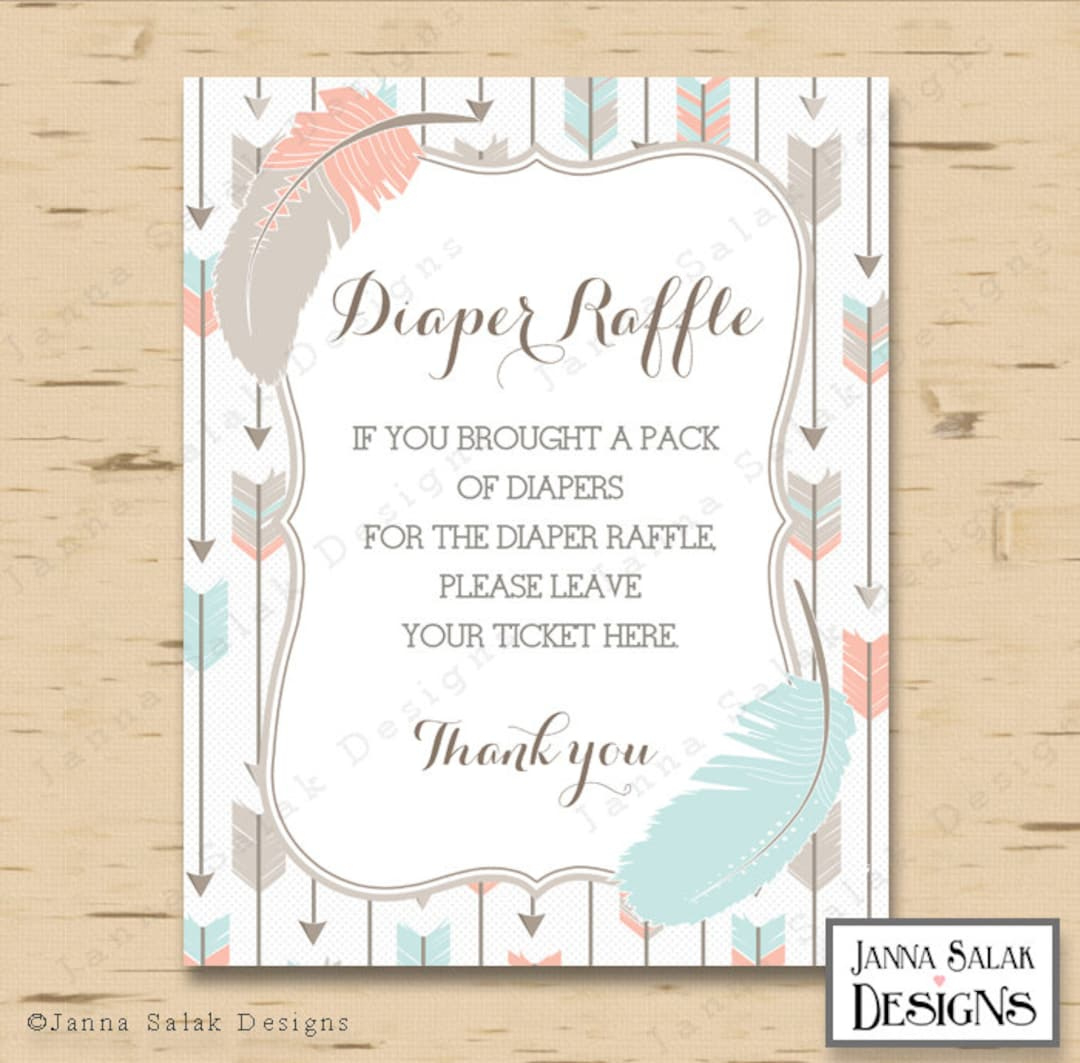 Tribal Arrow Feather Diaper Raffle Sign 8&amp;quot;X10&amp;quot; Pink Blue Grey Boho throughout Free Printable Tickets Template Diaper Raffle Feather Tribal Arrow