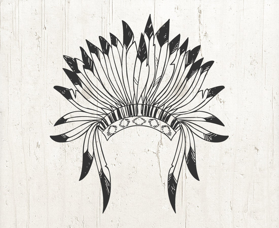 Tribal Svg, Boho Svg, Headdress Svg, Feathers Svg, Headdress Clip with Feather Template For Indian Headband Circut