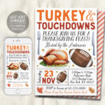 Turkey And Touchdowns Invitation Editable Template, Friendsgiving With Regard To Turkey Invitation Template