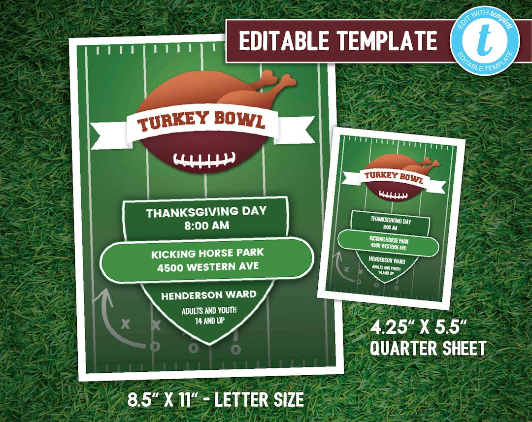Turkey Bowl Flyer And Poster - Editable Template - Etsy intended for Turkey Bowl Flyer Template