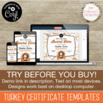 Turkey Certificate Template Set   5 Design Templates! 8.5X11 Regarding Turkey Trot Certificate Template