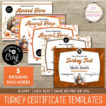 Turkey Certificate Template Set   5 Design Templates! 8.5X11 Regarding Turkey Trot Certificate Template