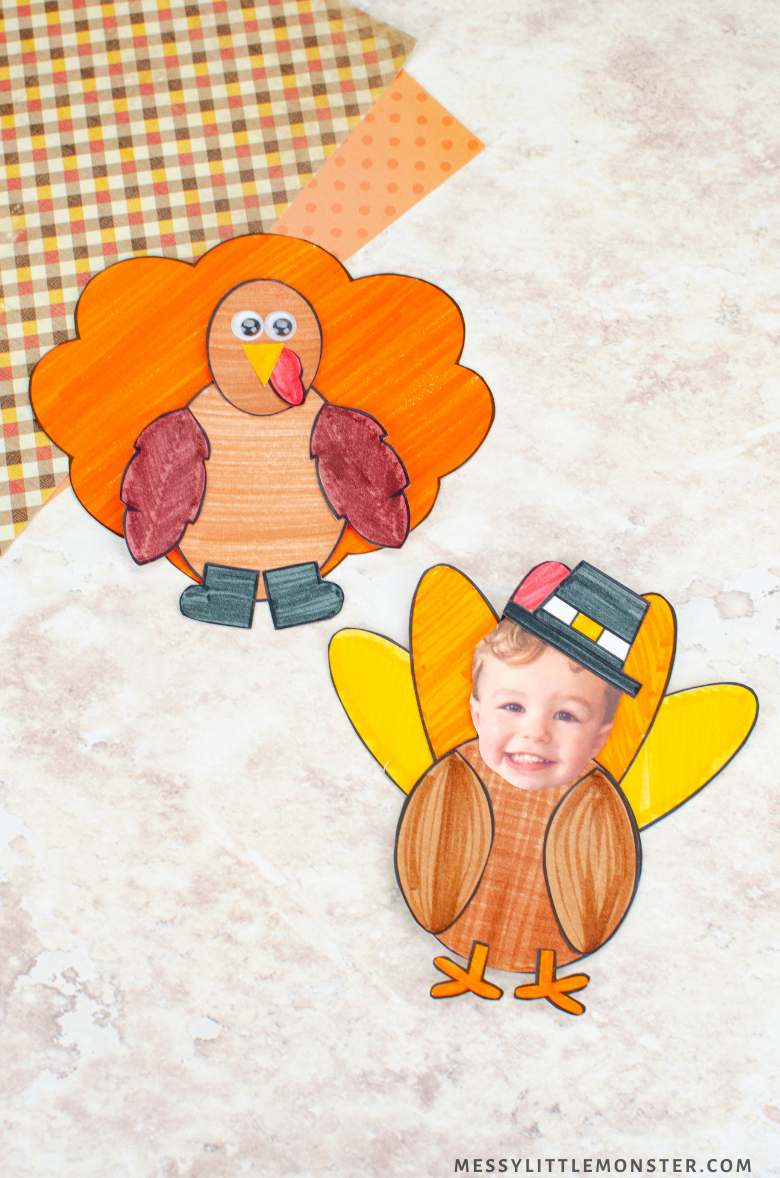 Turkey Craft Template - Mix And Match Thanksgiving Craft - Messy with Turkey Face Cut Out Template