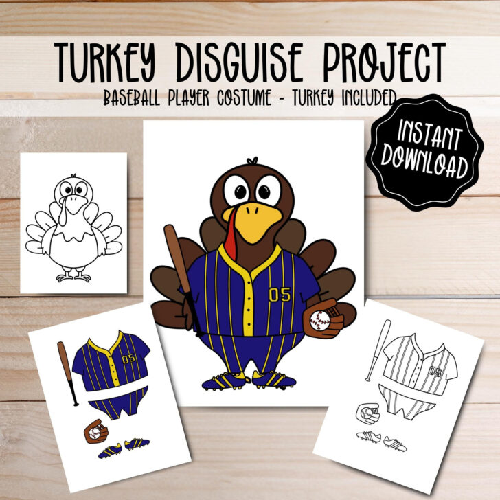 Disguise a Turkey Baseball Player Template