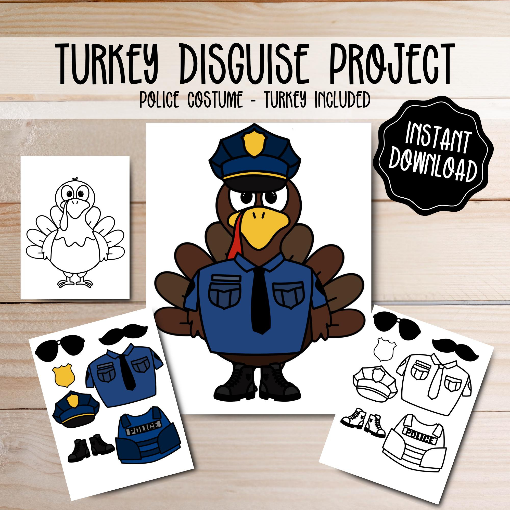 Turkey Disguise Printable - Police Costume - Thanksgiving School regarding Disguise A Turkey Police Officer Template