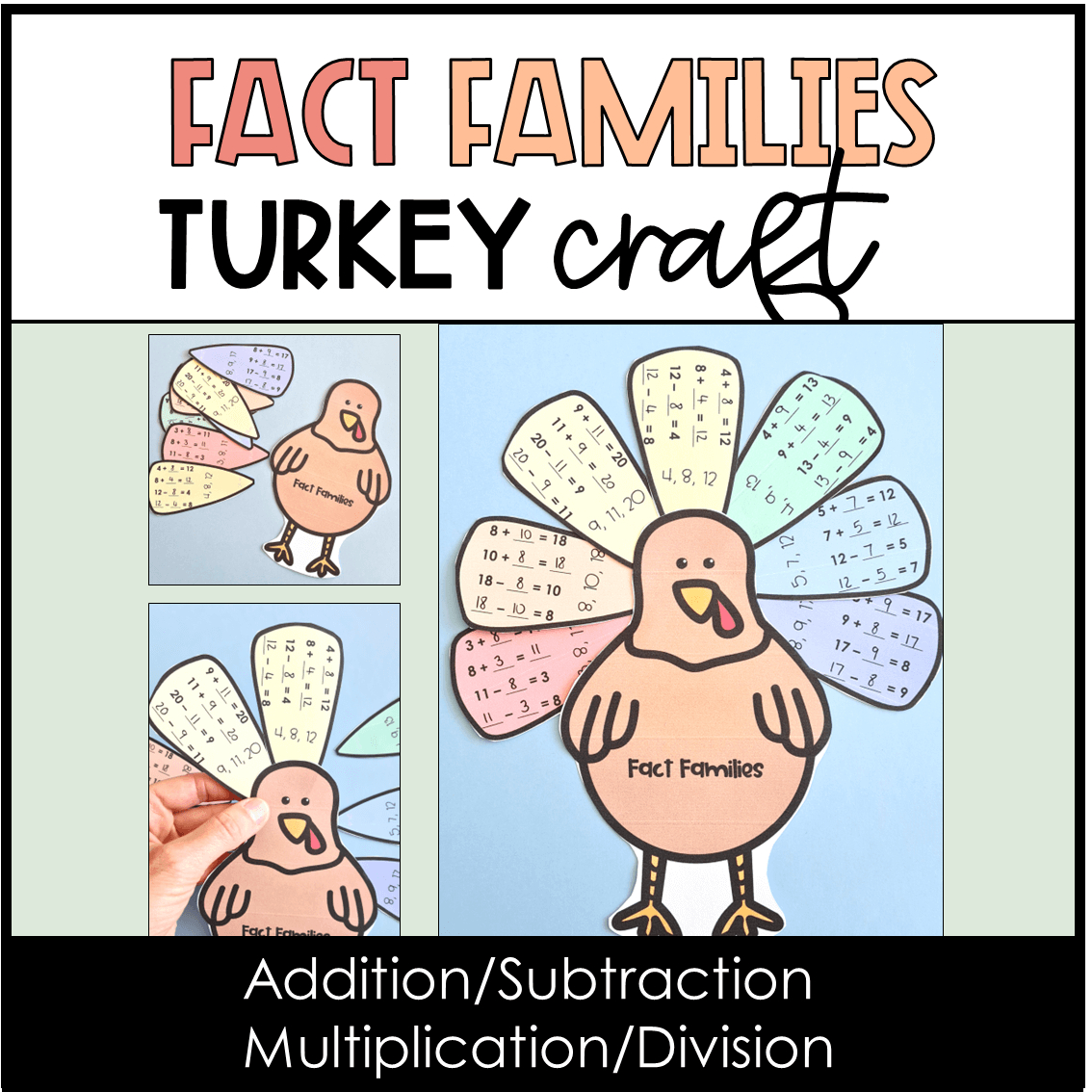 Turkey Fact Families Craft Thanksgiving Fall Math Activity with regard to Fact Family Turkey Template