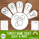Turkey Name Craft Black And White Version, Fall Activity For Kids With Regard To Turkey Name Template