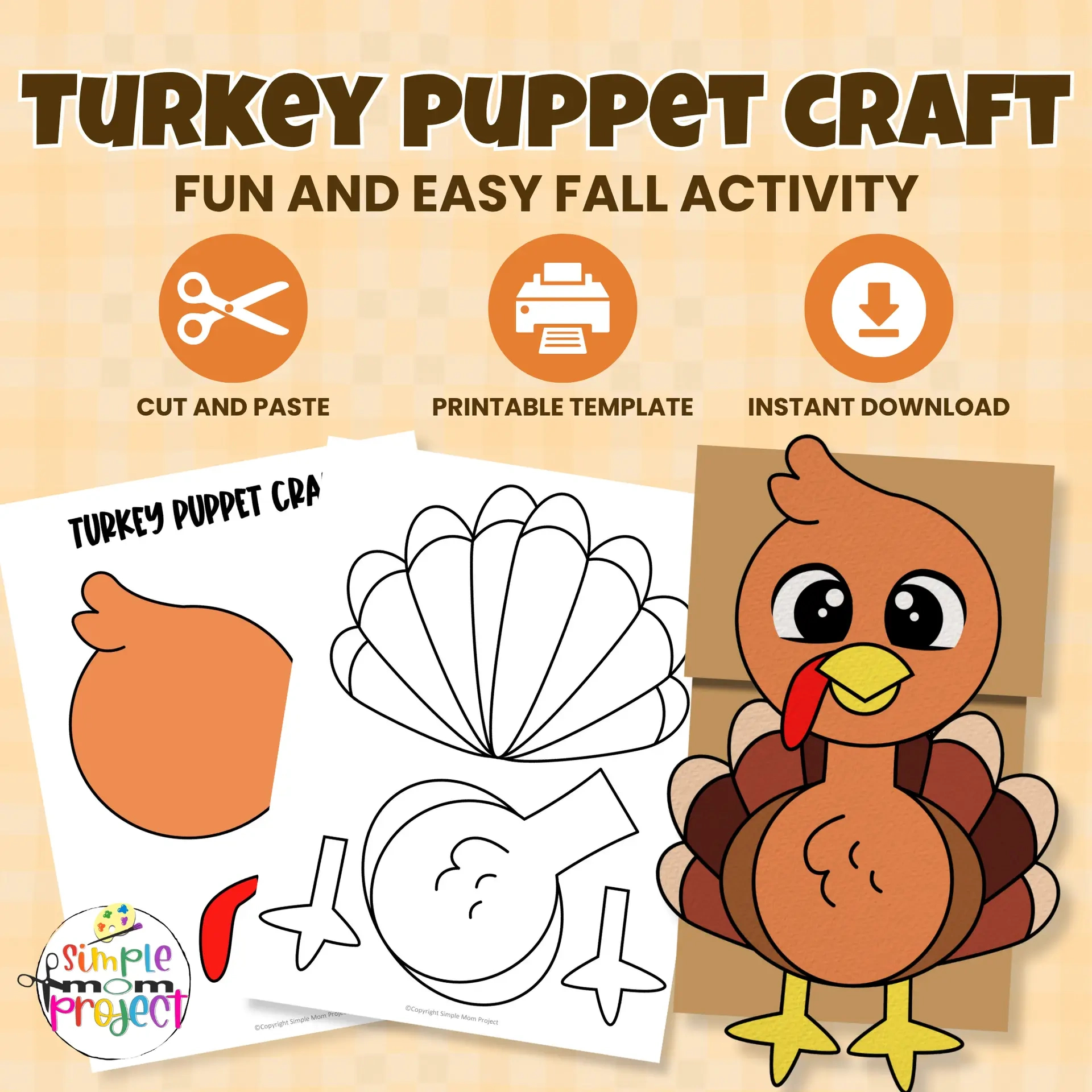 Turkey Paper Bag Puppet – Printable Craft Template For Kids with Printable Paper Bag Turkey Craft Template