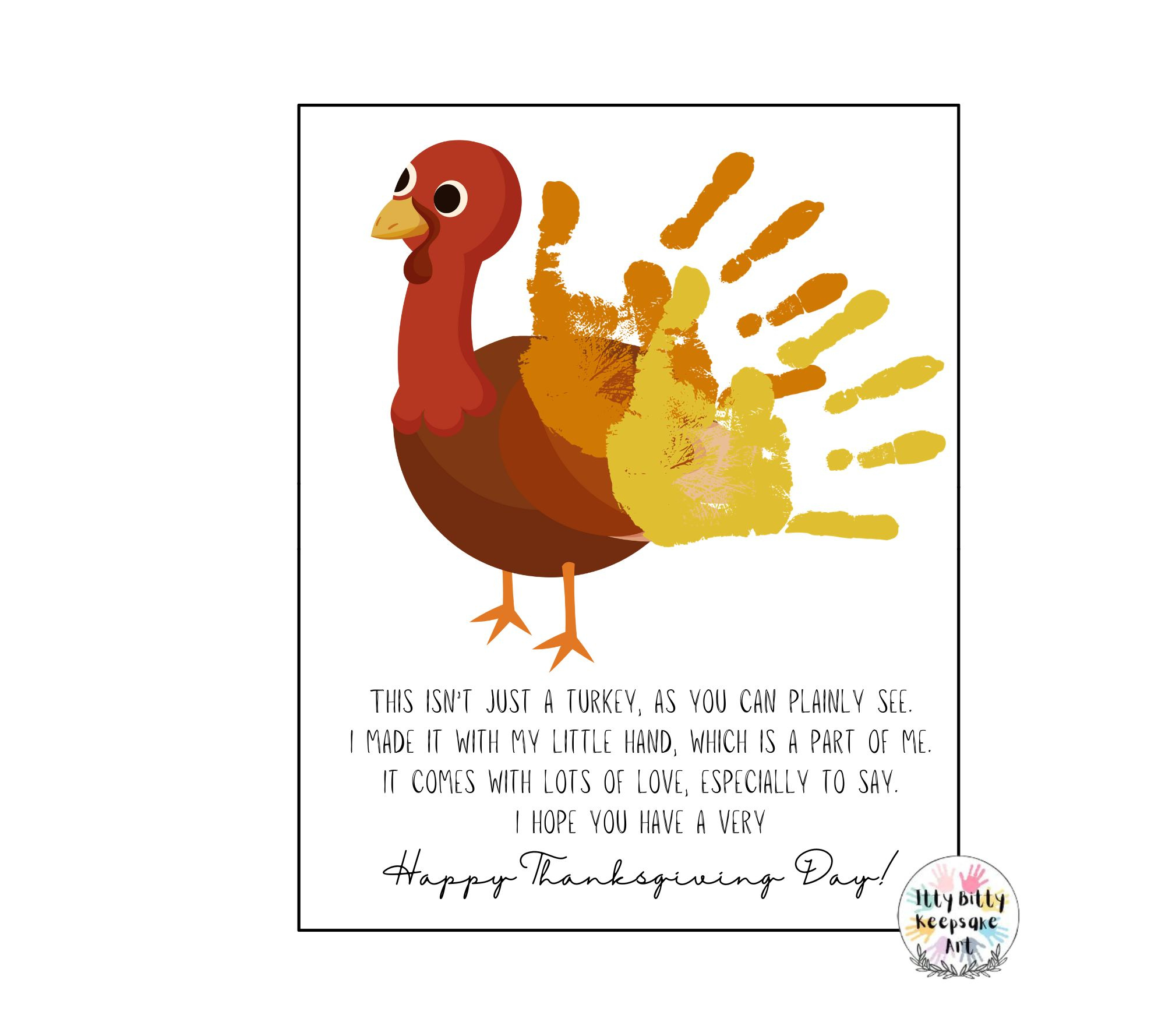 Turkey Poem Handprint Craft Art Printable Template / Autumn intended for Hand Turkey Poem Template