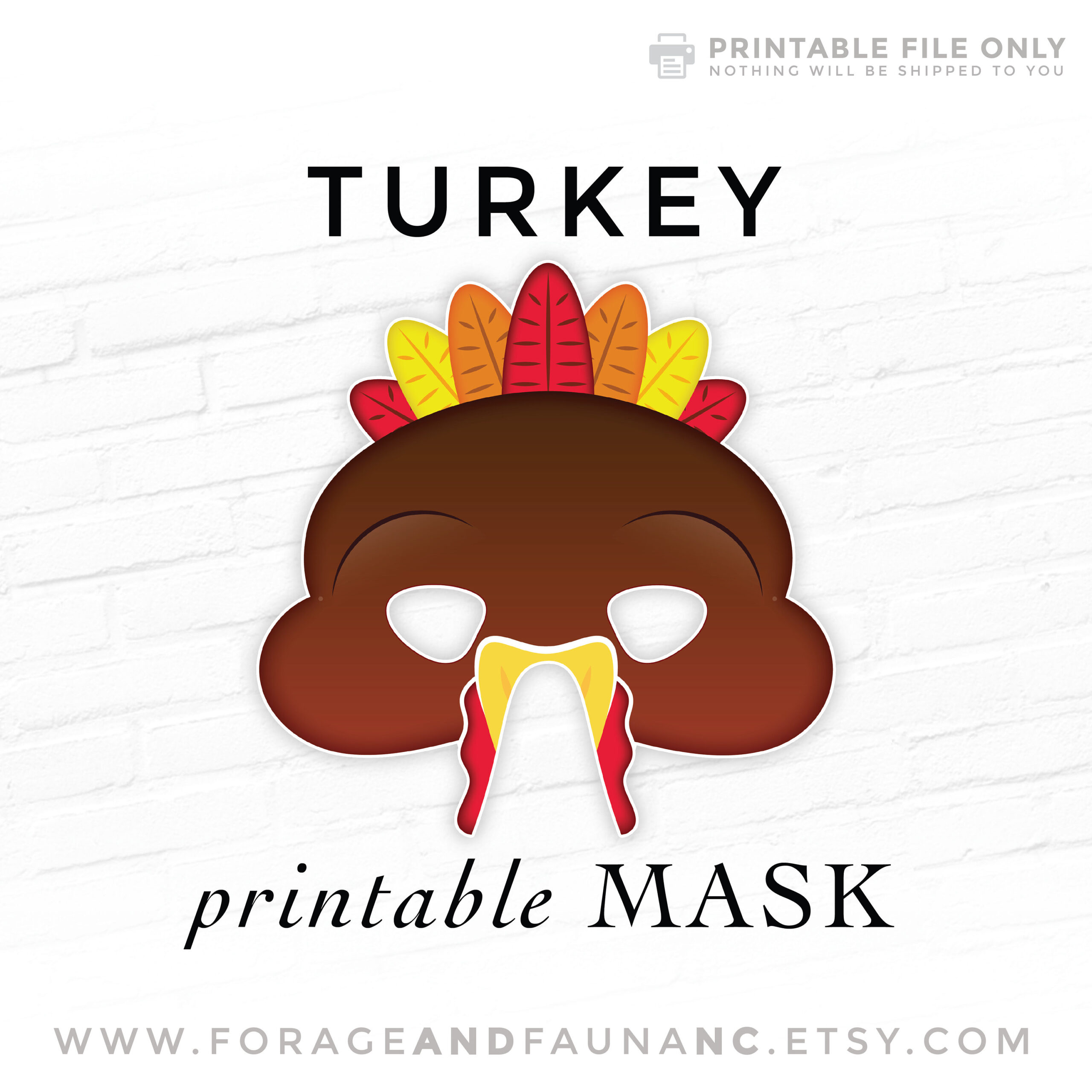 Turkey Printable Costume Face Mask Thanksgiving Printable Bird with Turkey Face Mask Template