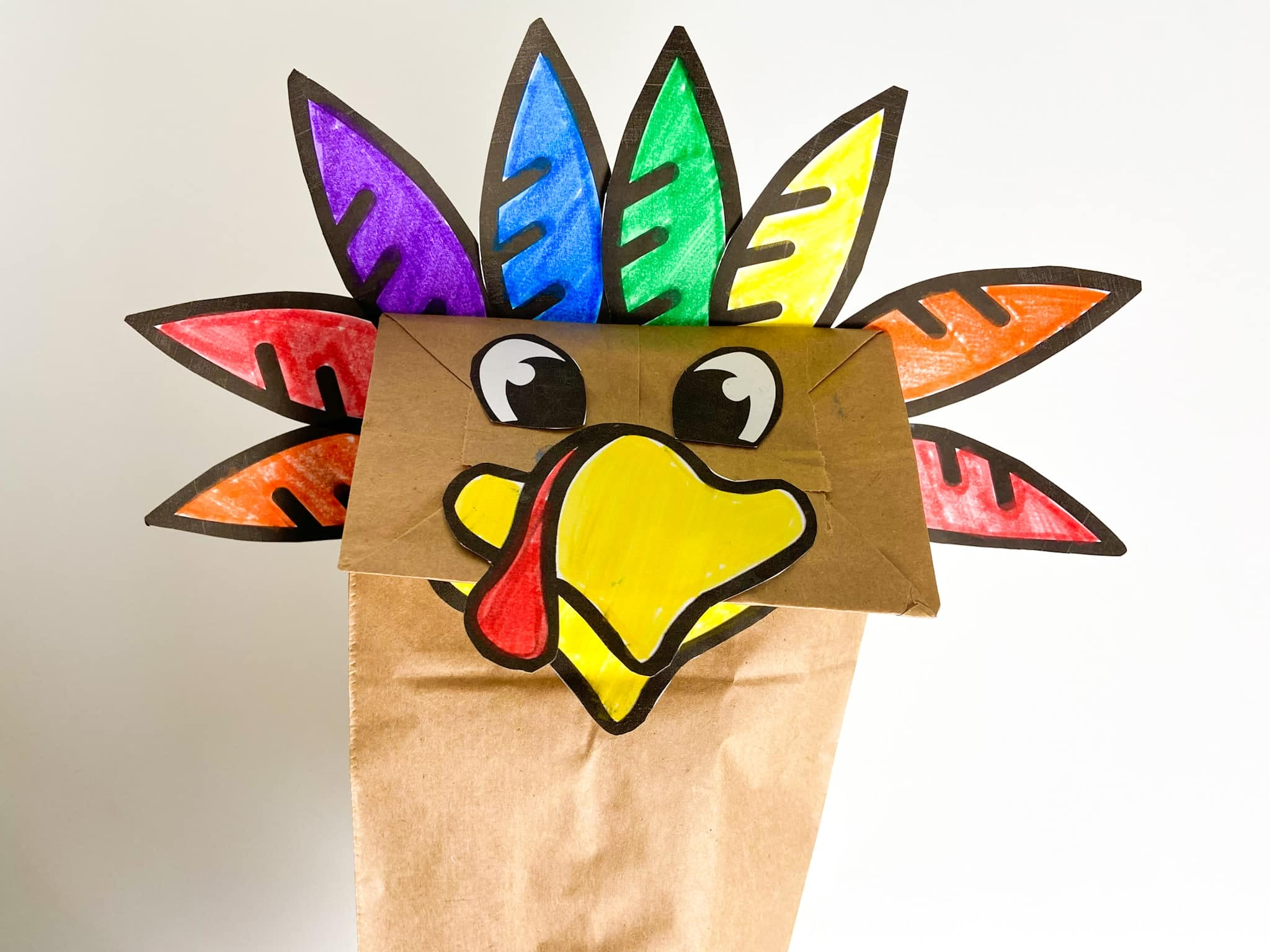 Turkey Puppet Kids Craft With Free Printable - Raising Veggie Lovers inside Free Printable Paper Bag Turkey Craft Template