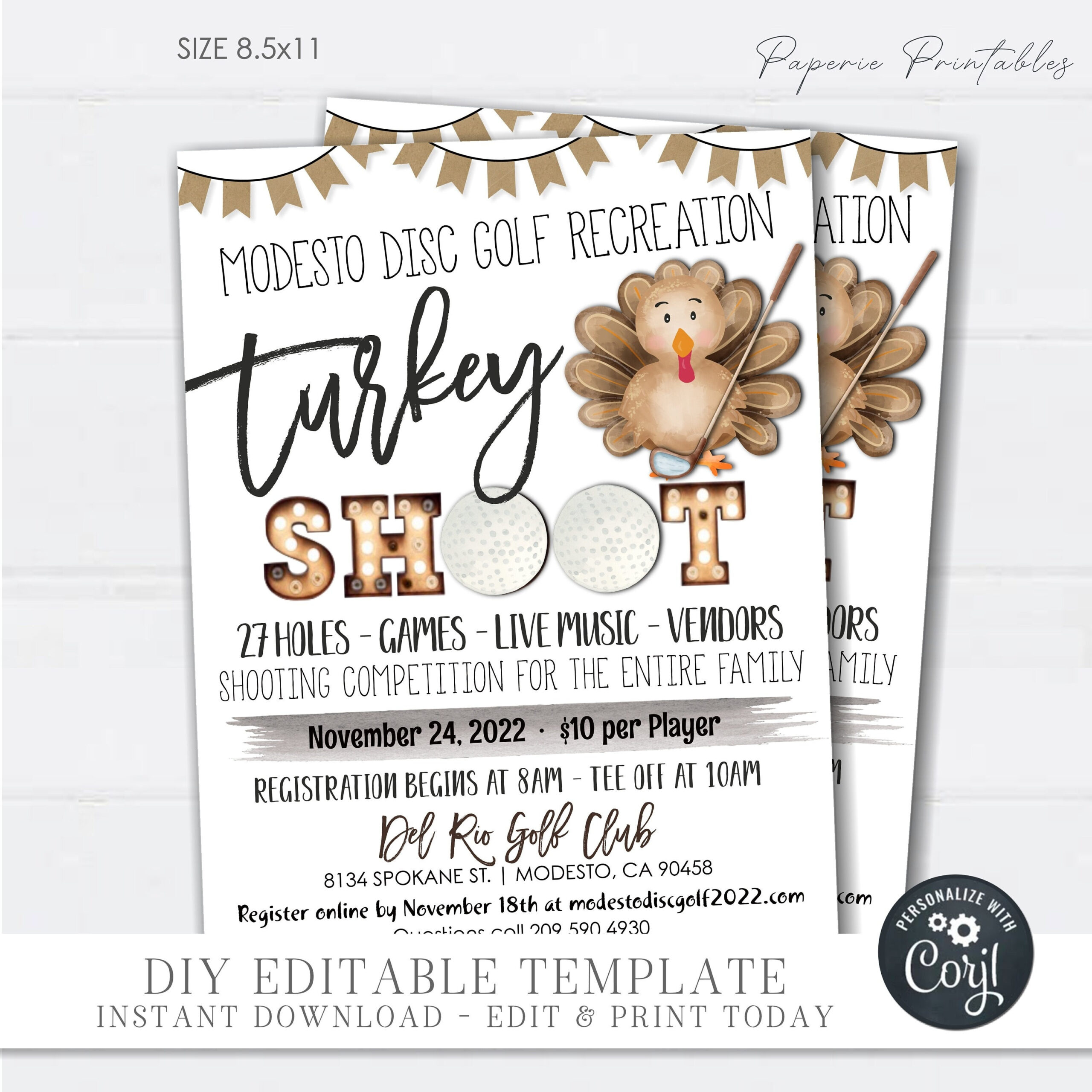 Turkey Shoot Golf Flyer: Thanksgiving Fundraiser (Diy Editable with regard to Turkey Shoot Flyer Template