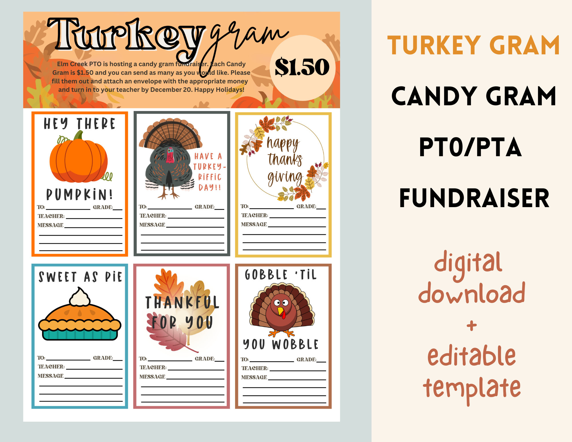 Turkey Thanksgiving Gram Candy Gram Fundraiser For Pto/Pta School intended for Turkey Gram Template