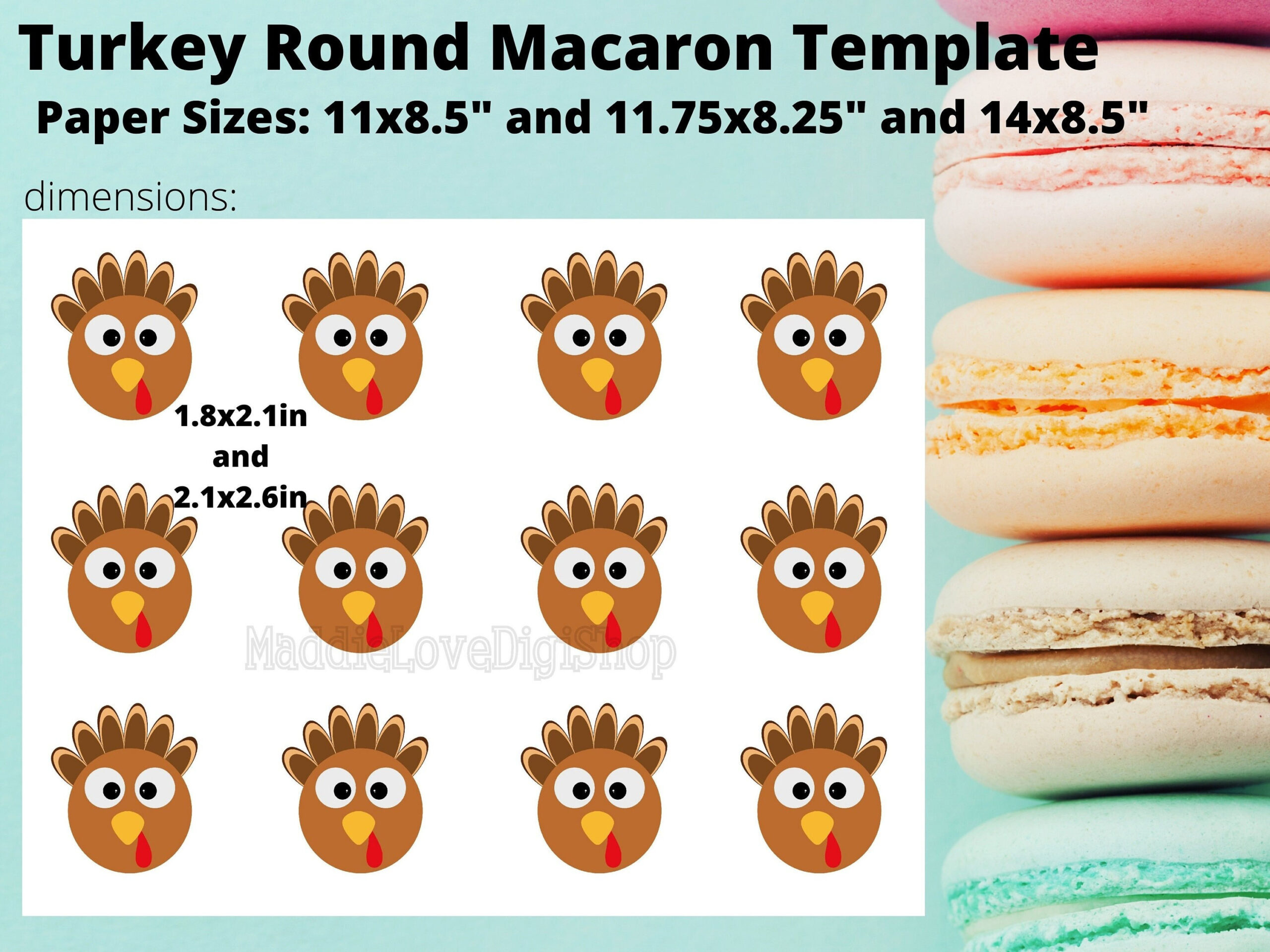 Turkey Thanksgiving Round Macaron Template - Etsy regarding Turkey Macaron Template