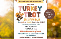 Turkey Trot Flyer Template | Editable Thanksgiving Canva Flyer pertaining to Turkey Trot Template