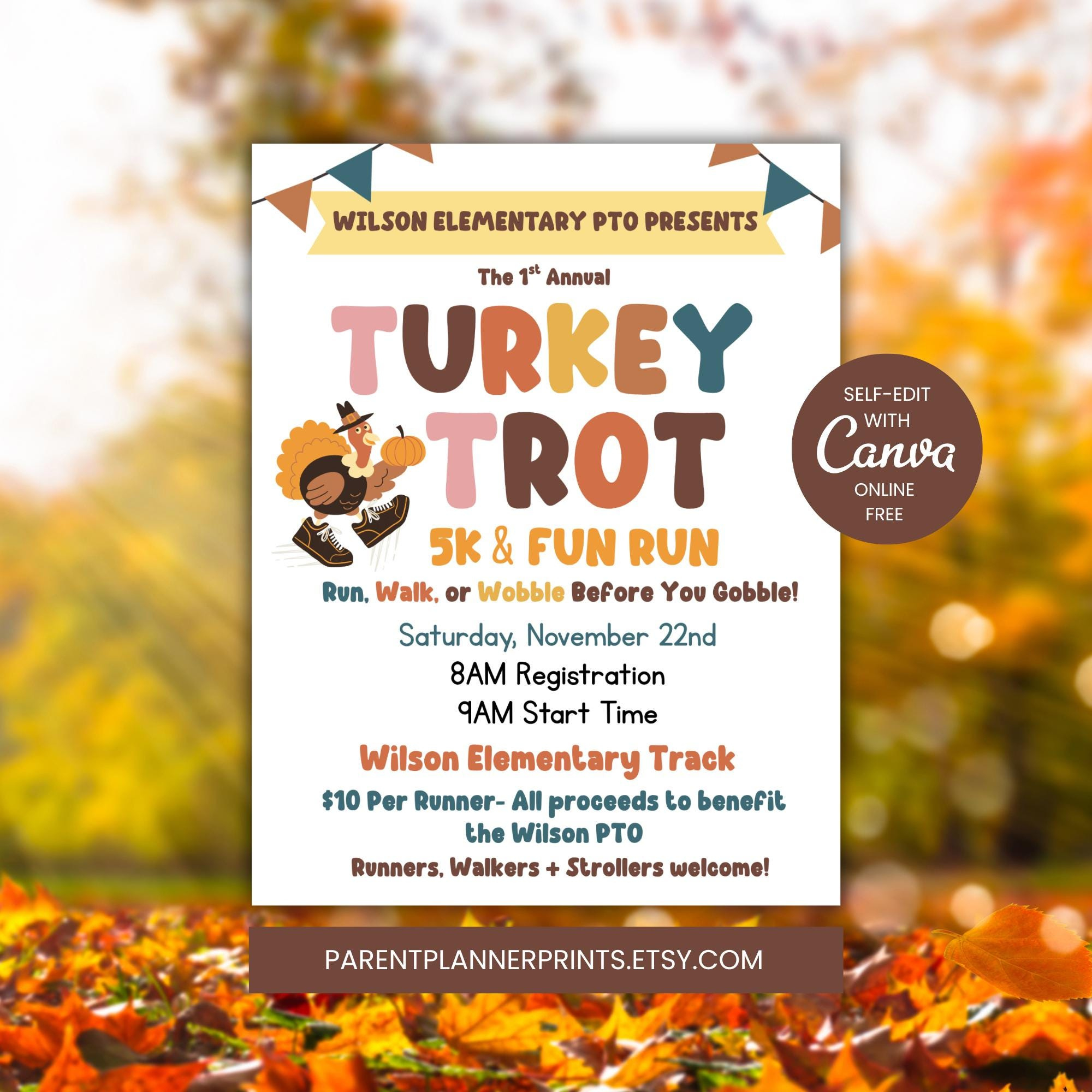 Turkey Trot Flyer Template | Editable Thanksgiving Canva Flyer pertaining to Turkey Trot Template