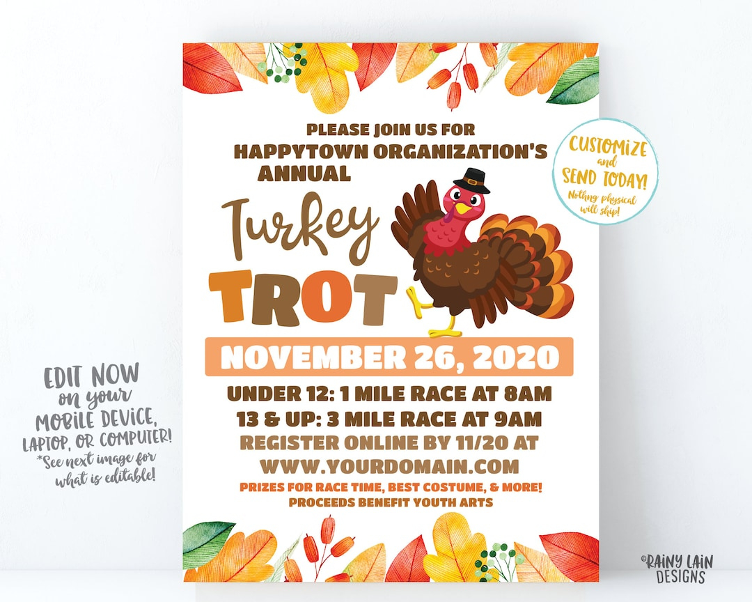 Turkey Trot Flyer, Thanksgiving Fundraiser Flyer, Turkey with regard to Turkey Trot Flyer Template