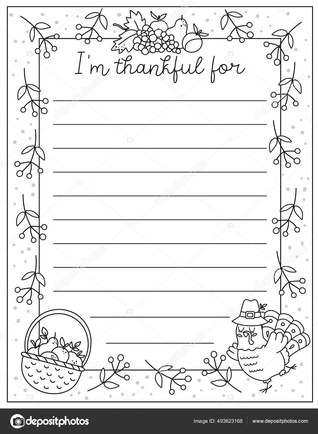 Vector Black White Thanksgiving Card Thankful Line Vertical Letter with regard to Turkey Letter Template