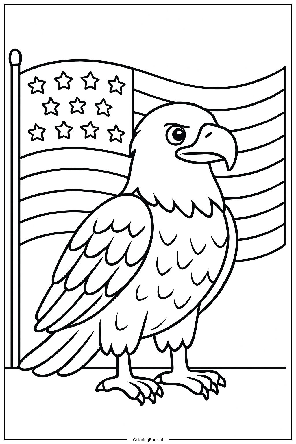 Veterans Day Bald Eagle With Flag Coloring Page (Free Pdf&amp;amp;Png with Veteran Eagle Feather Template