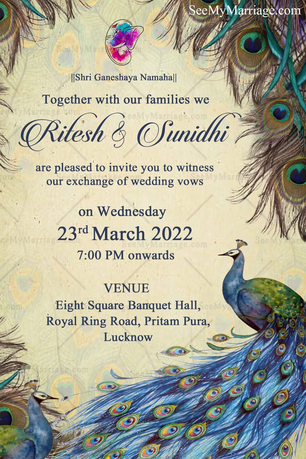 Vintage Peacock Theme Wedding Invitation Card With Feather Motif pertaining to Peacock Feather Wedding Card Template