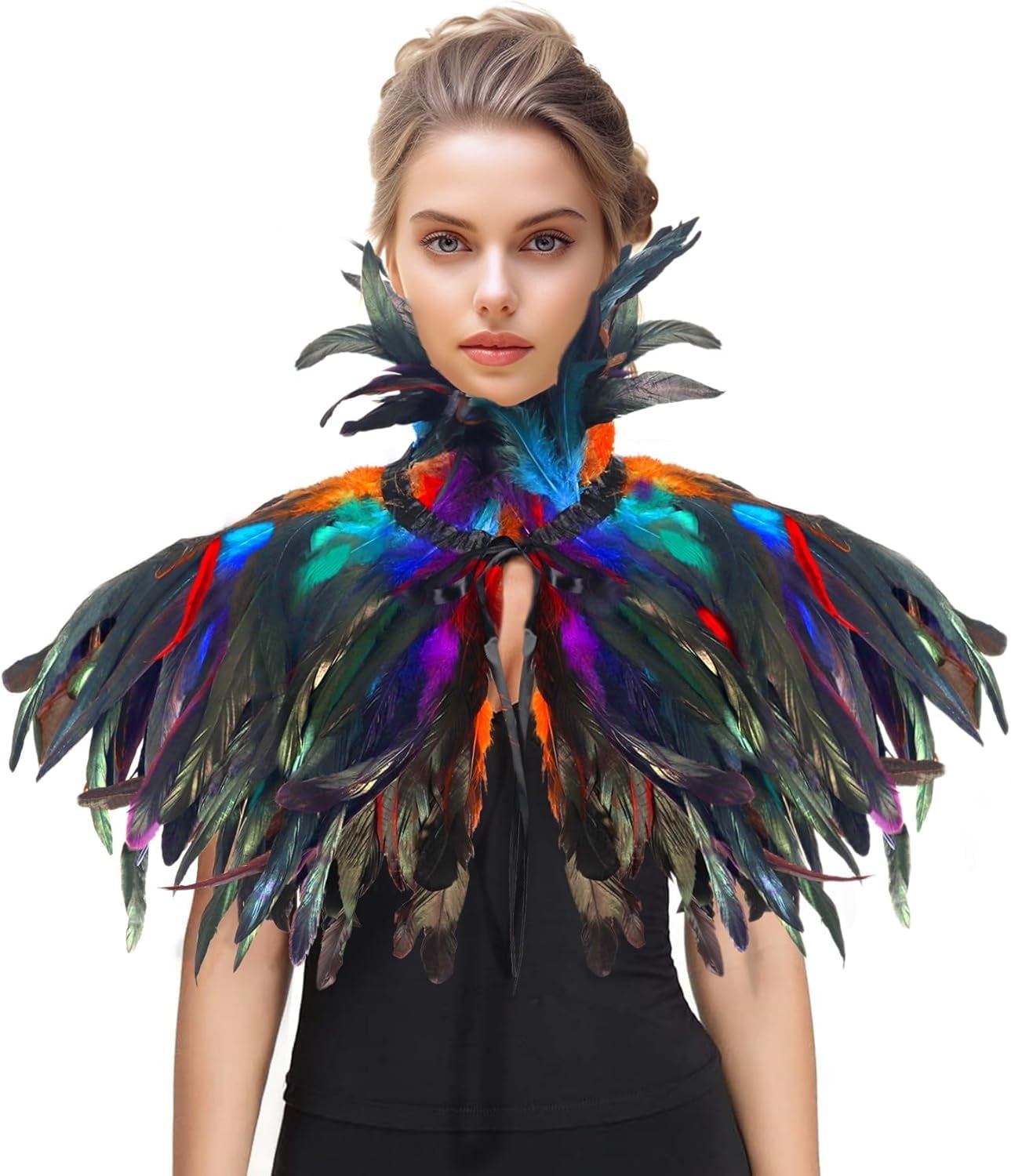 Vzqi Handmade Natural Feather Cape – Adjustable Satin Ribbon in Cape Feather Template