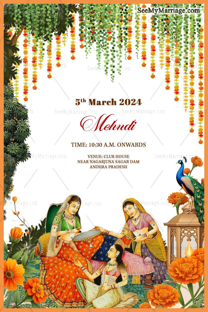 Indian Wedding Card Krishna Feather Template