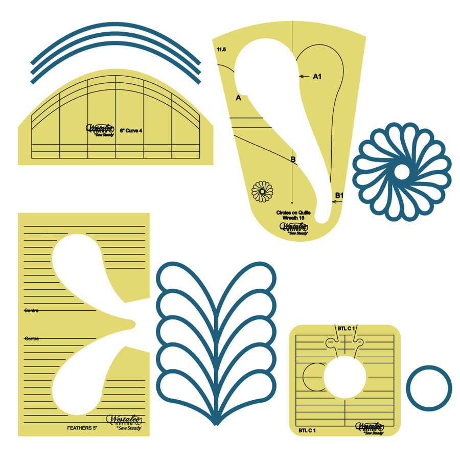 Westalee Design Meadow Dance Feather Focus Template Set – Sale throughout How Do Sew A Feather Ruler Template