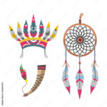 Wild West American Indian Feather Headdress Designed Element With Regard To Native American Feather Template